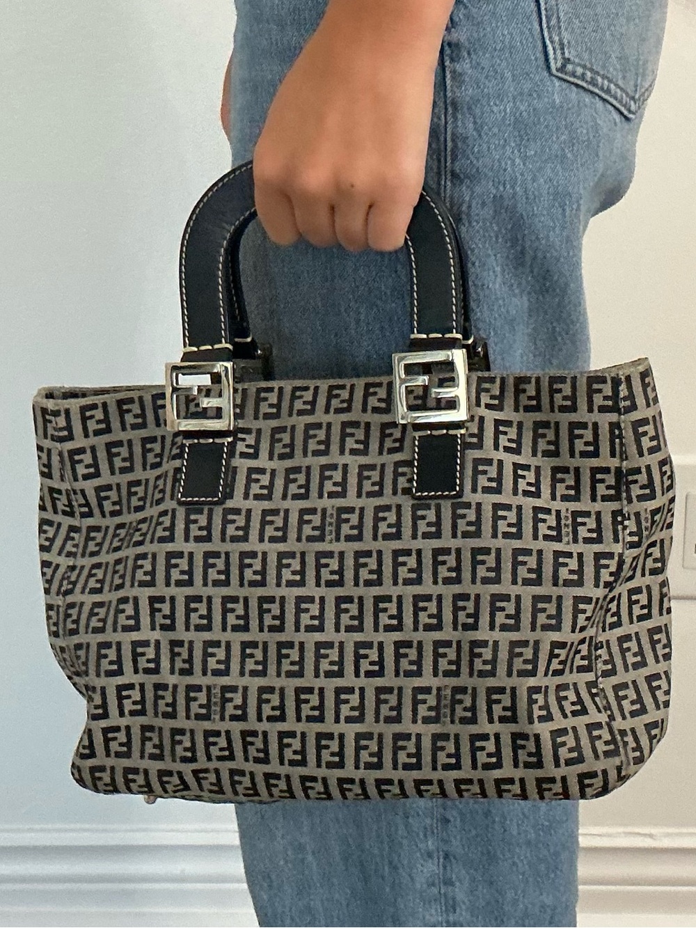 Fendi Monogram Canvas Tote in Brown and Black